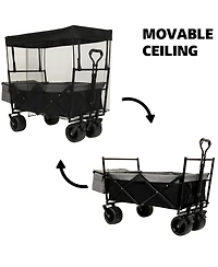 Mondawe 480lbs Collapsible Storage Wagon Utility Carts w/ Mosquito Net, Ice Pack, Removable Canopy