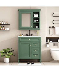Sillysis 30 Inch Modern Bathroom Vanity with Mirror Cabinet, Solid Wood and Mdf, Ceramic Sink, Ample Storage for Home Bath