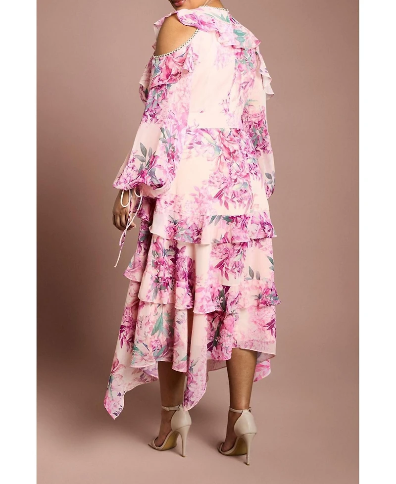 Coast Women's Shoulder Printed Ruffle Midi Dress
