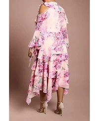 Coast Women's Shoulder Printed Ruffle Midi Dress