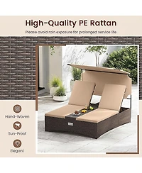 2-Person Pe Rattan Patio Daybed with Adjustable Backrests