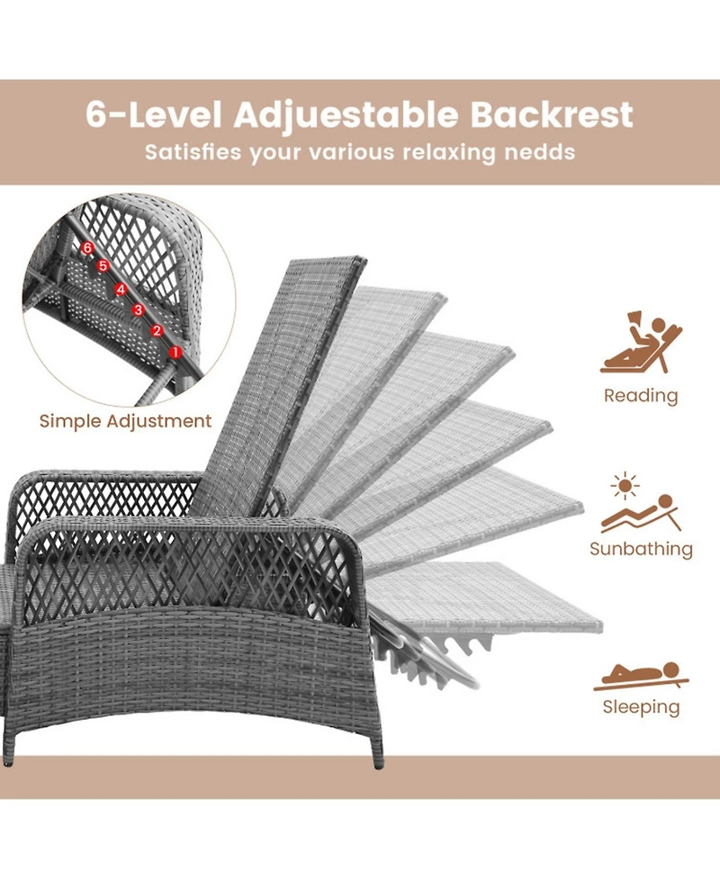 Sugift Outdoor Chaise Lounge Chair Patio Recliner with 6-Level Backrest