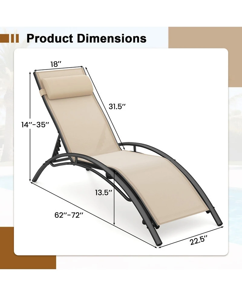 Sugift Set of 2 Outdoor Chaise Lounges Recliner with 5-Position Backrest