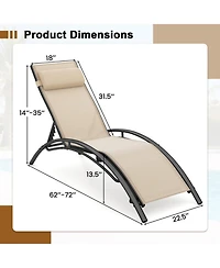 Sugift Set of 2 Outdoor Chaise Lounges Recliner with 5-Position Backrest