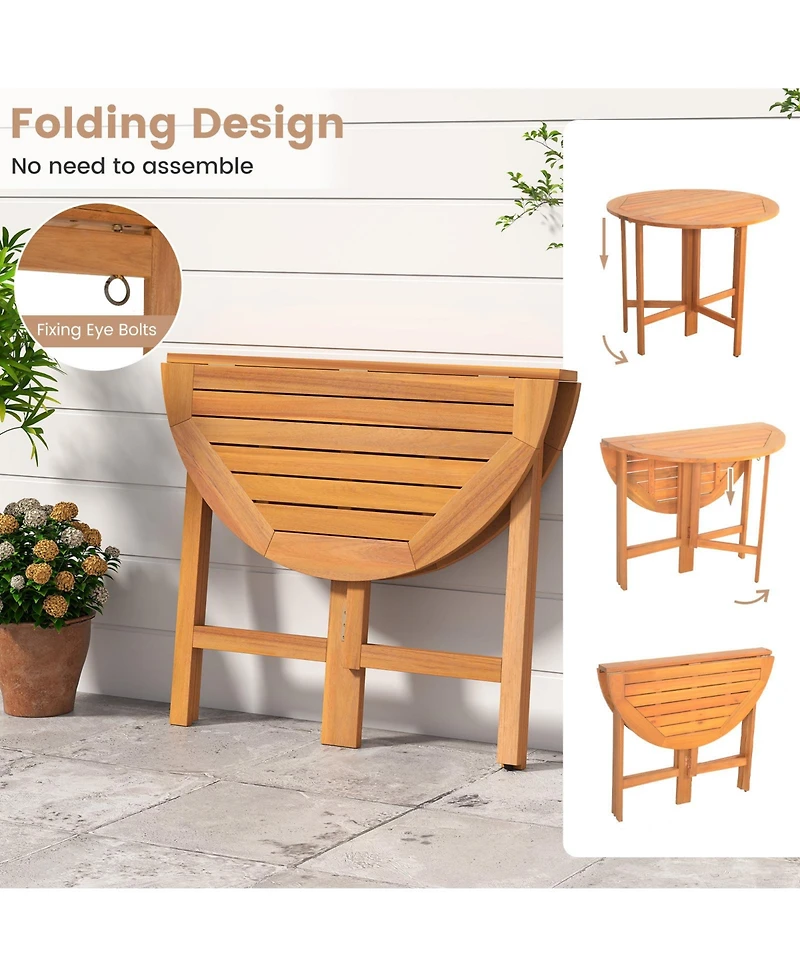 Sugift 36 in Outdoor Folding Round Dining Table with Slatted Tabletop