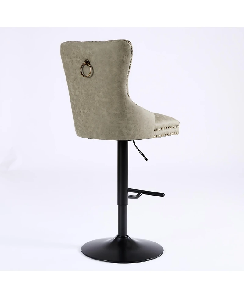 Rainsken Pu Leather Swivel Bar Stools Set of 2, Adjustable Counter Height Chairs with Tufted Design and Nailhead Trim for Kitchen Island, Home Pub