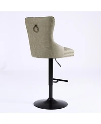 Rainsken Pu Leather Swivel Bar Stools Set of 2, Adjustable Counter Height Chairs with Tufted Design and Nailhead Trim for Kitchen Island, Home Pub