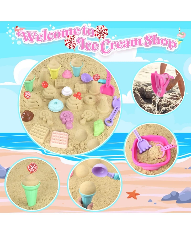 Gnuadz 19-piece Collapsible Beach Toys Sand Bucket Shovels Mesh Bag Molds Ice Cream Sandbox Kids