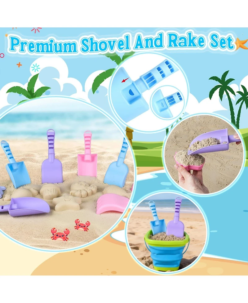 Gnuadz 18Pieces Collapsible Beach Toys Foldable Sand Buckets Shovels Set