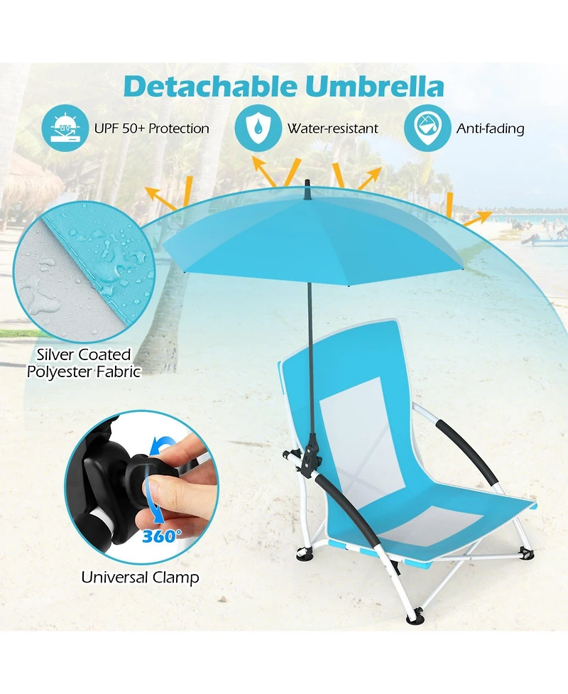 Sugift Folding Beach Chair for Adults with Adjustable Clip-On Parasol