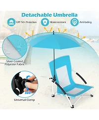 Sugift Folding Beach Chair for Adults with Adjustable Clip-On Parasol