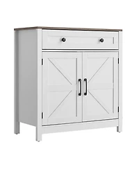 Gouun Coffee Bar Cabinet, Farmhouse Coffee Bar Table with Drawer, Buffet Stand Cabinet with 2 Barn Door, Sideboard Buffet Station for Living Room