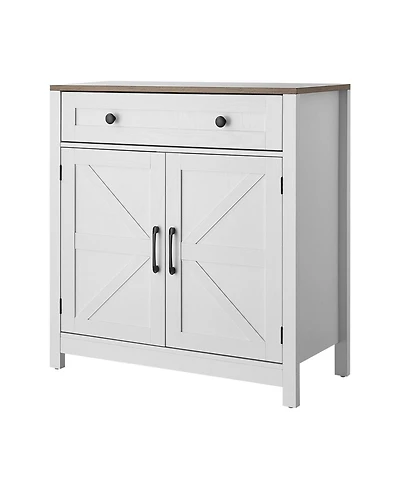 Gouun Coffee Bar Cabinet, Farmhouse Coffee Bar Table with Drawer, Buffet Stand Cabinet with 2 Barn Door, Sideboard Buffet Station for Living Room