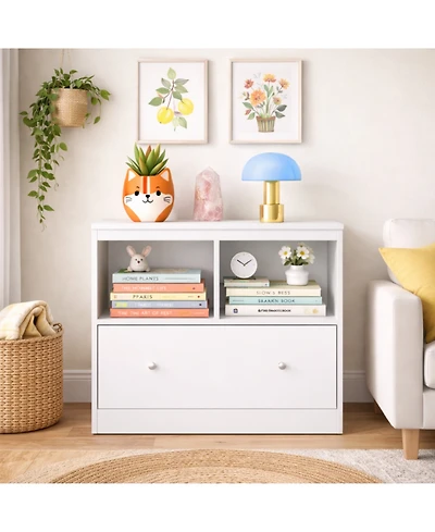 Rainsken Kids Toy Organizers and Storage, Toddlers Bookcase with Drawer, Wooden Kids Cabinet, for Playrooms, Bedrooms and Nurseries