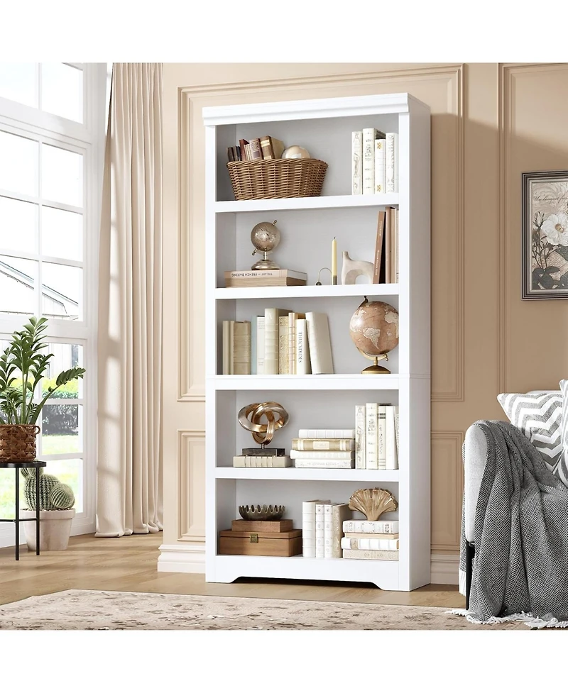 gaomon 75" Tall Farmhouse Bookshelf, 5 Tier Open Bookcase with Adjustable Shelves and Anti-Tip Design for Living Room
