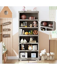 gaomon 6-Tier Farmhouse Bookshelf, 75" Tall Open Bookcase with Adjustable Shelves, 31.5" Wide Storage for Home Office Living Room Bedroom