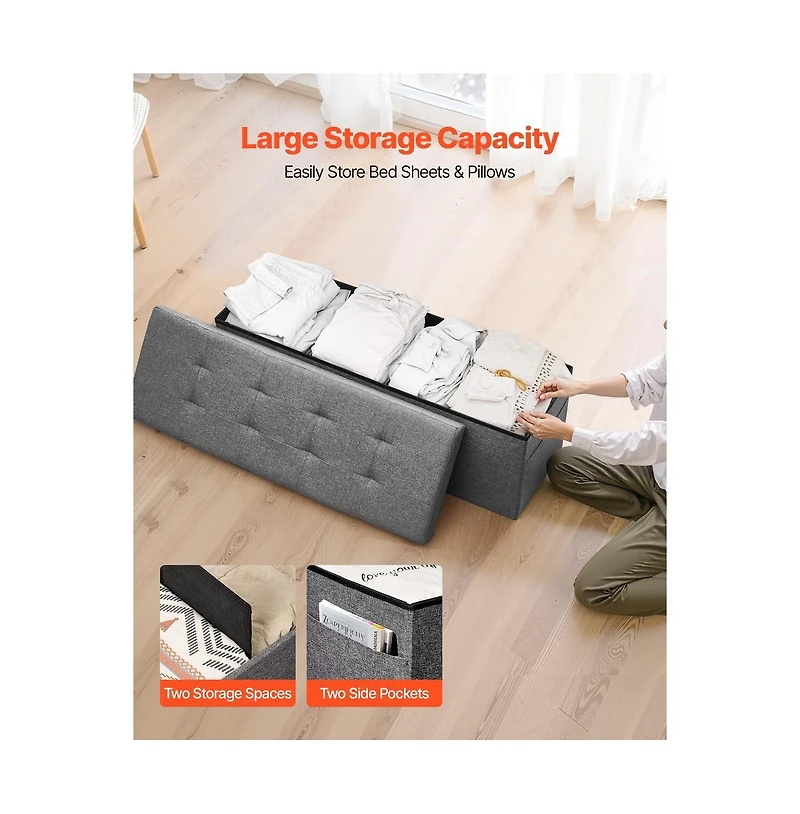 Sugift Foldable Storage Ottoman Bench End of Bed with Side Bags