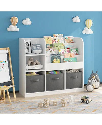 Rainsken Kids Bookcase, with 3 Collapsible Fabric Drawers, Toy Organizers and Storage Bookcase, for Bedroom, Playroom, Hallway