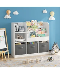Rainsken Kids Bookcase, with 3 Collapsible Fabric Drawers, Toy Organizers and Storage Bookcase, for Bedroom, Playroom, Hallway