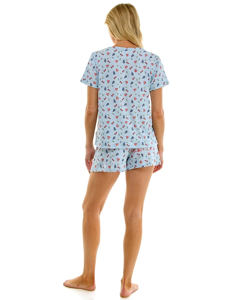 Jaclyn Intimates Women's V-Neck Henley Top and Flared Pajama Shorts, 2-Piece Set
