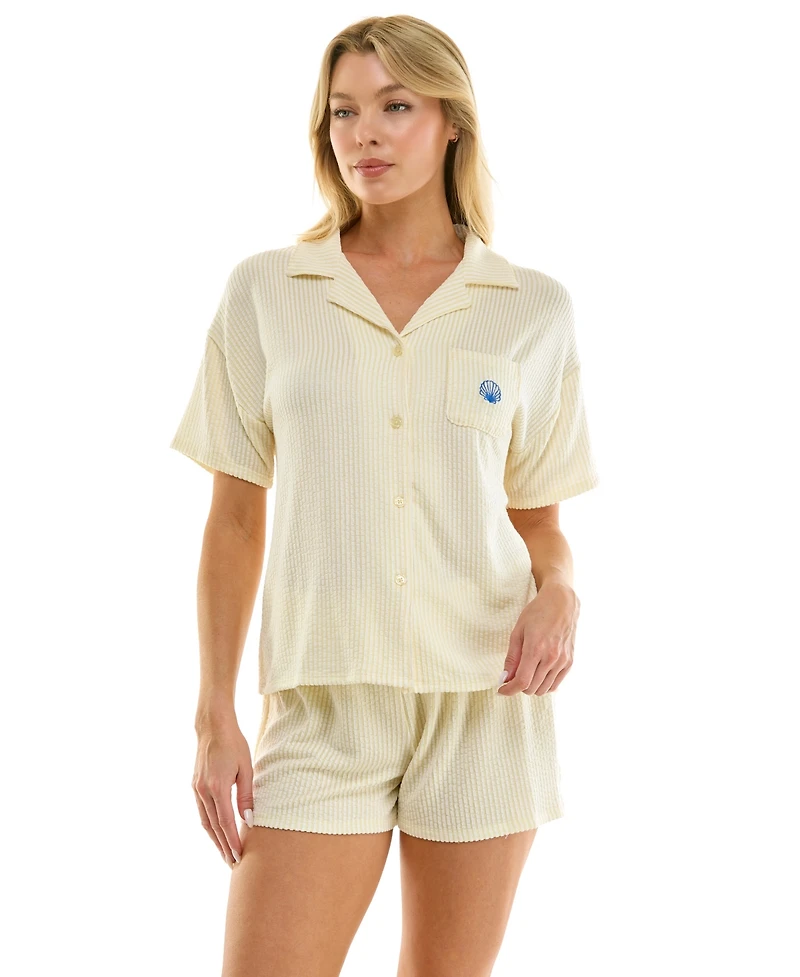 Jaclyn Intimates Women's Knit Seersucker Notch Collar Top and Shorts, 2-Piece Set