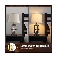 Sofucor 23-inch Table Lamp Set of 2 with Usb Ports, Touch Control 3-Way Dimmable Bedside Lamp with 2 Led Night Light, Farmhouse Rustic Nightstand Lamp