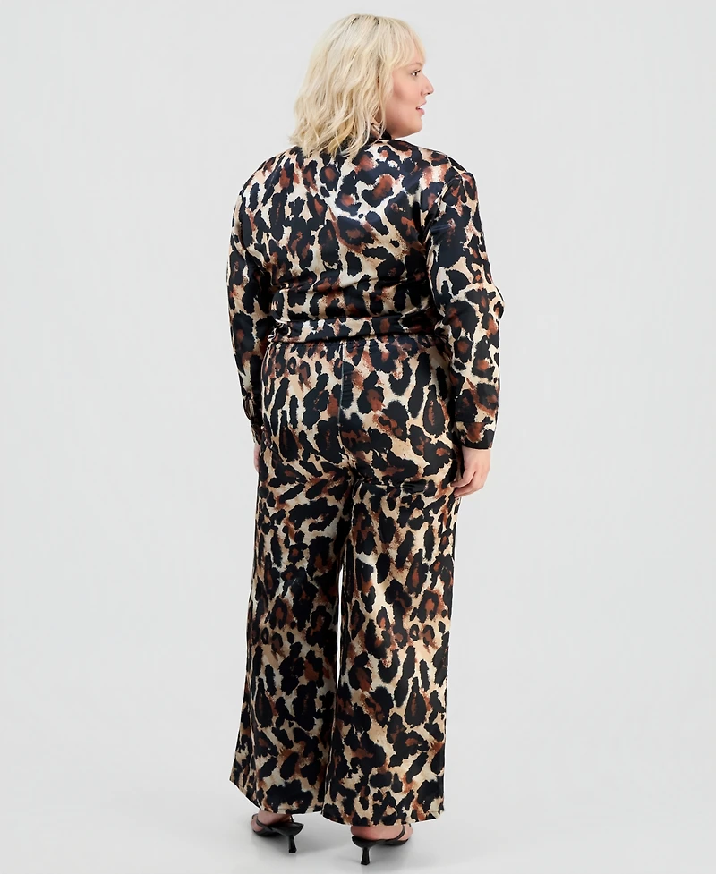 Full Circle Trends Trendy Plus Satin Shirt & Matching Pants Set
