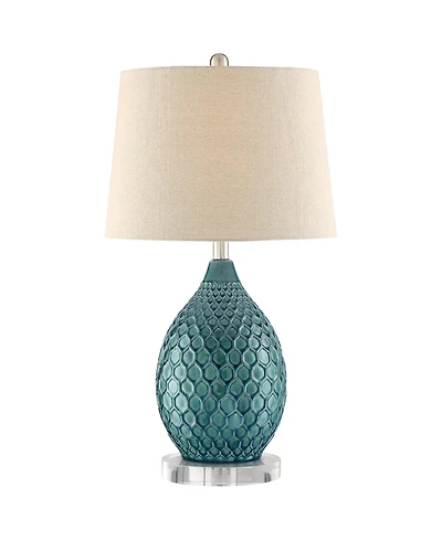 360 Lighting Kate Modern Coastal Table Lamp with Round Riser 25 3/4" High Blue Ceramic Oatmeal Fabric Drum Shade for Bedroom Living Room Bedside Kids