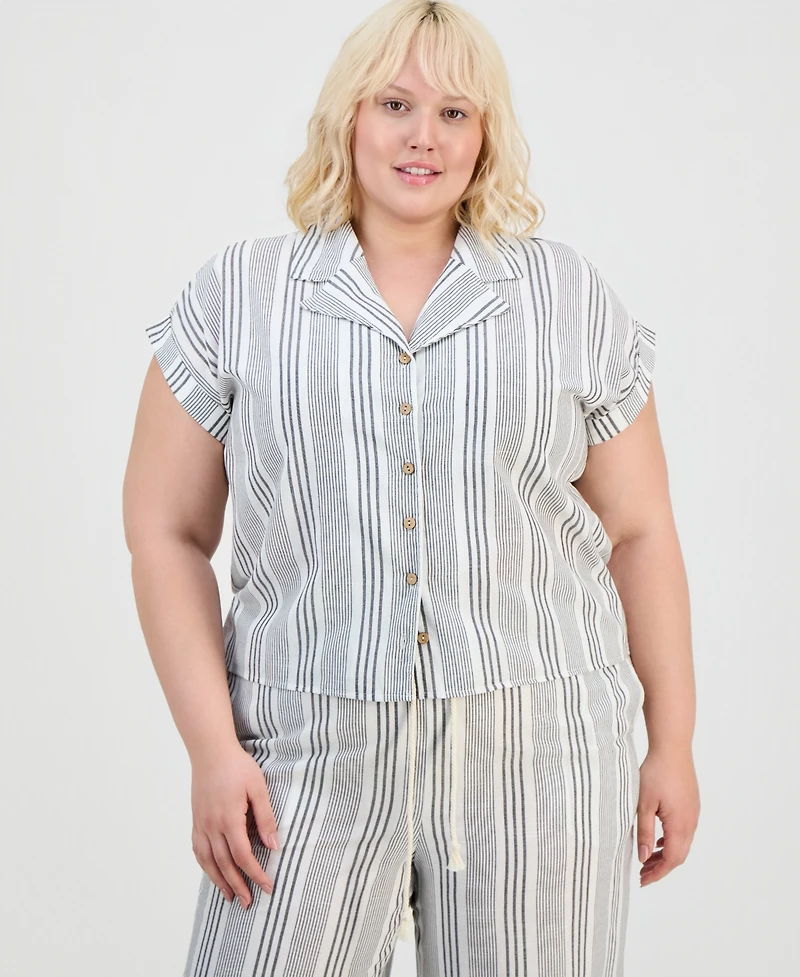 Full Circle Trends Trendy Plus Cap-Sleeve Shirt & Drawstring Pants Set