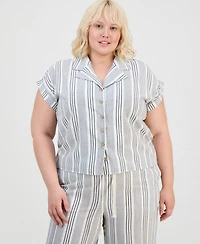 Full Circle Trends Trendy Plus Cap-Sleeve Shirt & Drawstring Pants Set