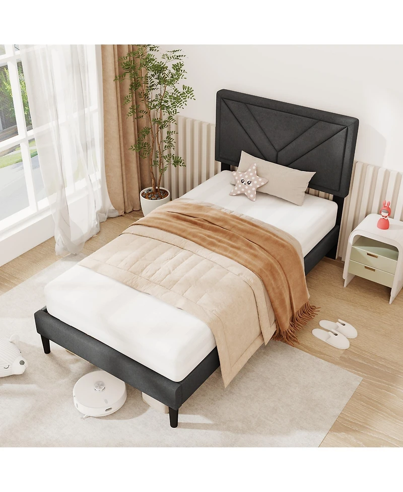 Slickblue Platform Bed Frame with Upholstered Tufted Headboard Slats
