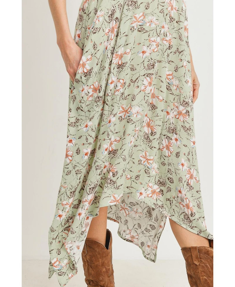 Hello Miz Maternity Floral V-Neck Spaghetti Strap Midi Dress with Pockets