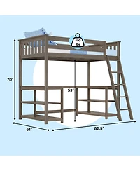 Max & Lily Twin Loft Bed, Solid Wood Bed with Desk and Storage Shelves for Kids