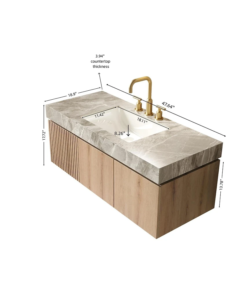Sillysis 30 Inch Mounted Bathroom Vanity with Sintered Stone Top, 3-Hole Ceramic Sink, Soft Close Storage Cabinet