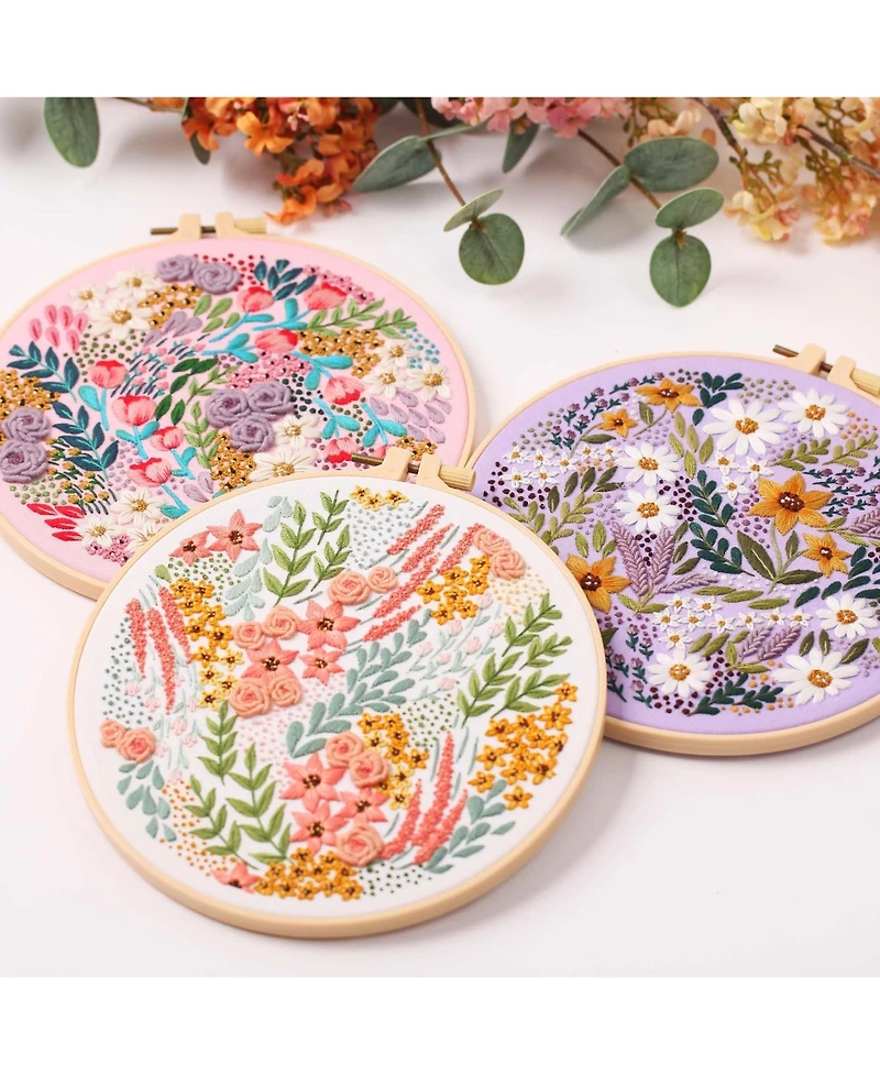 Gnuadz 3 Pack Embroidery Starter Kit Cross Stitch Beginner Plastic Rings Threads