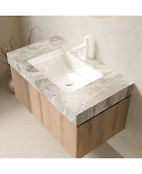 Sillysis 30 Inch Wall Mounted Bathroom Vanity with Italian Sintered Stone Top, Ceramic Sink, Soft Close Storage