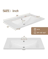 Sillysis 30 Inch Modern Bathroom Vanity with Ceramic Sink, Solid Wood, Multiple Drawers and Door Shelf for Stylish Bath