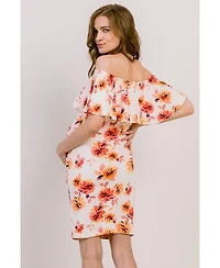 Hello Miz Maternity Floral Off-the-Shoulder Ruffle Bodycon Dress