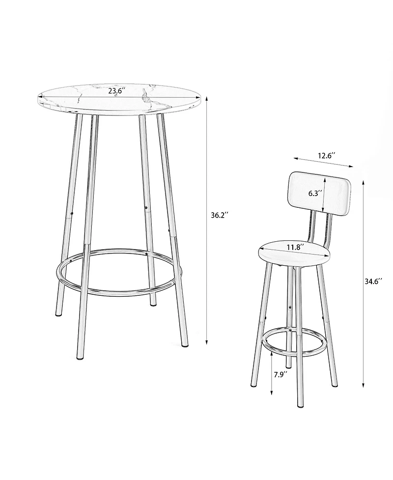 flynama 3-Piece 36" Counter-Height Bar Table Set with 2 Stools, Storage Shelf for Small Kitchen and Balcony