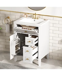 Sillysis 24 Inch Modern Black Bathroom Vanity with Ceramic Sink, Ample Drawer Storage, Solid Wood Frame for Small Spaces