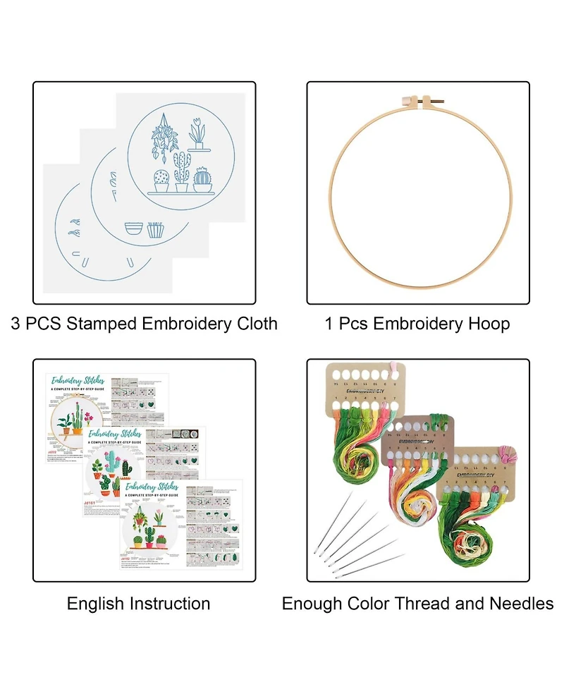 Gnuadz 3 Sets Embroidery Kits Beginners Hoop Instruction