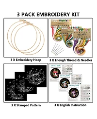 Gnuadz 3 Pack Embroidery Kit Adults Beginners Hoop Thread Guide Diy