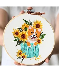 Gnuadz 3 Sets Embroidery Kit Beginners Dog Flower Pattern Hand Adults Instruction Video