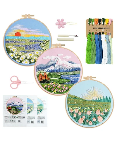 Gnuadz Embroidery Kit Floral Sunshine Pattern Diy Hoop Floss Set Of 3