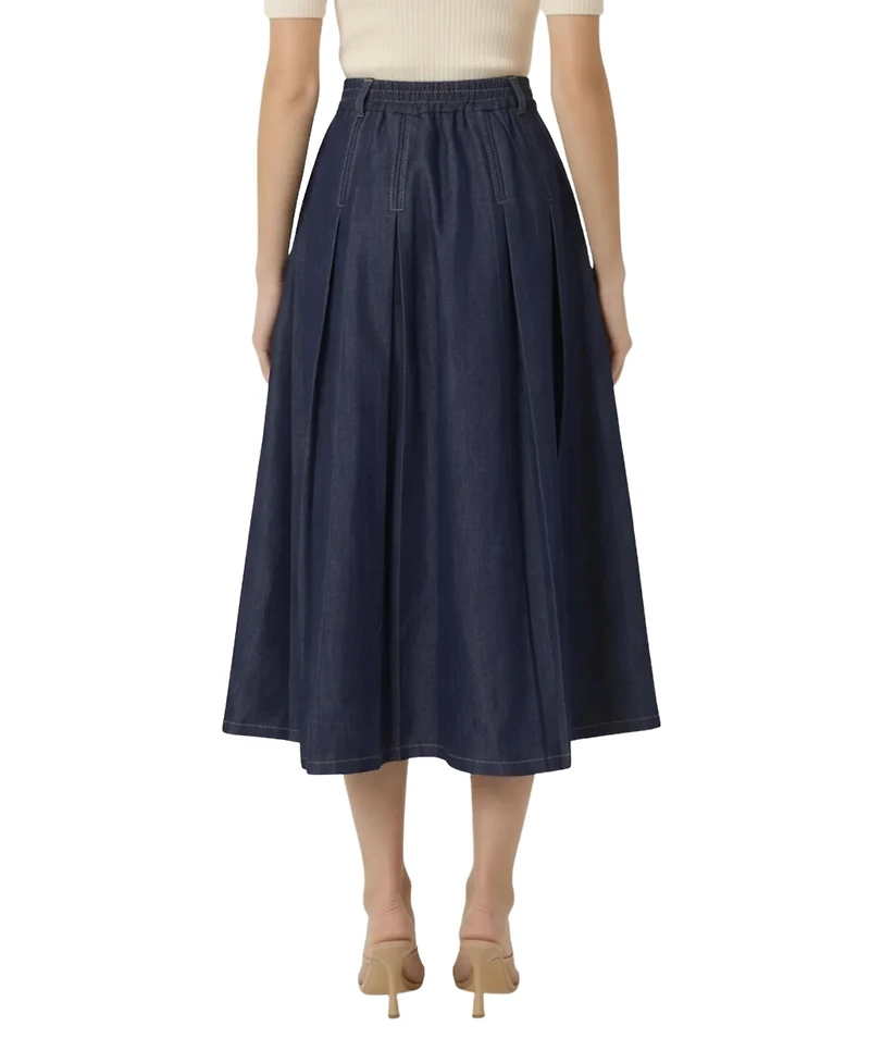 Modenaire Women's High-Waist Pleated A-Line Midi Skirt