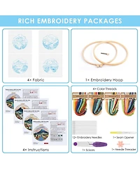 Gnuadz 4 Set Embroidery Kit Beginners Cross Stitch Cloth Hoops Threads Landscape