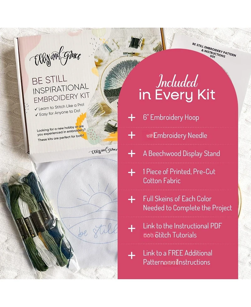 Gnuadz Embroidery Kit Beginners Adults Hoop Thread Be Still
