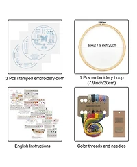 Gnuadz Embroidery Kit Beginners 3 Packs 30 Stitches Practice Tool Hoop Threads