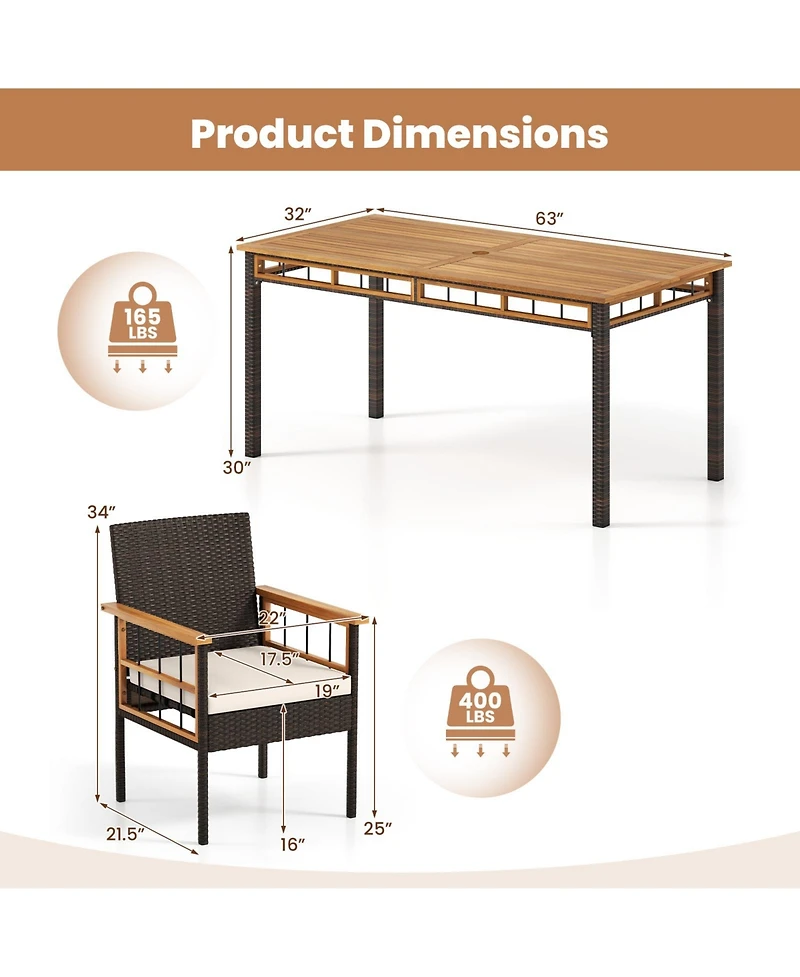 Sugift 7-Piece Pe Wicker and Acacia Wood Patio Dining Set