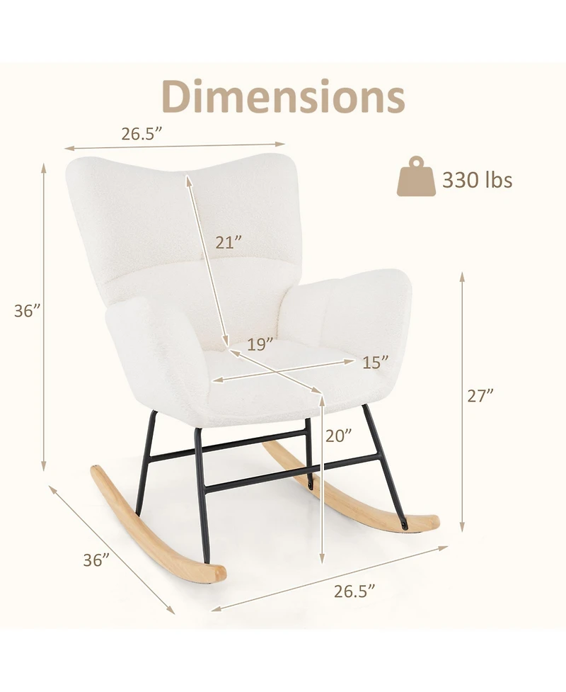 Gouun Nursery Rocking Chair with Teddy Fleece Upholstery and Rubber Wood Base
